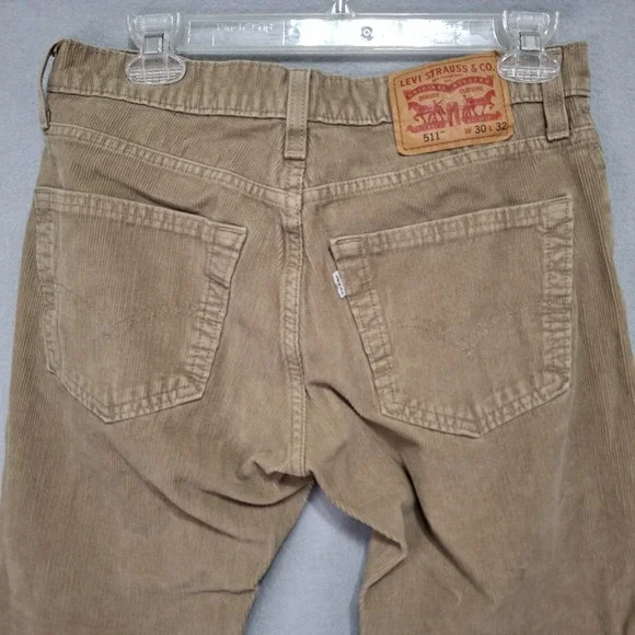Levi's 511 Corduroy Pants Mens 30x32 Khaki Cotton Poly Straight Leg Stretch - Picture 8 of 12